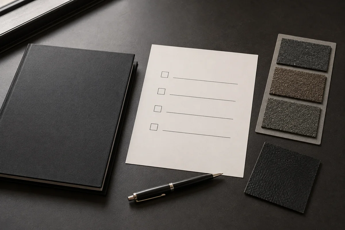 Roofing samples and a project checklist arranged for planning